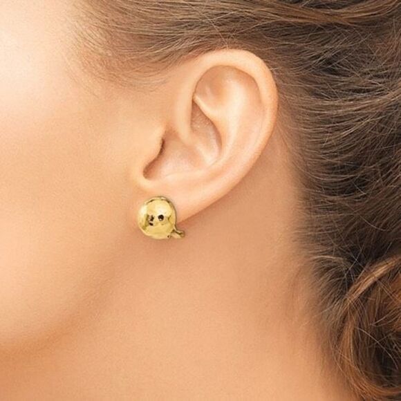 14k Gold Omega Clip 12mm Hammered Non-pierced Earrings - Picture 3 of 10